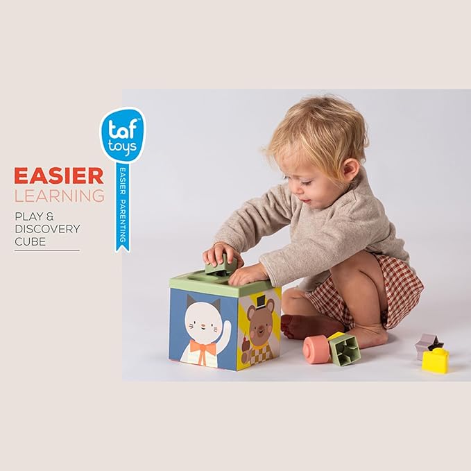 Taf Toys Multi-Sensory Montessori Baby Toy Infant Toys 6-12 Months 16pcs Pieces Baby Tissue Box Toy, Shape Sorter, Play Balls Learning Toys Toddlers 1-3 Motor Skills Development Toddler Activity Cube