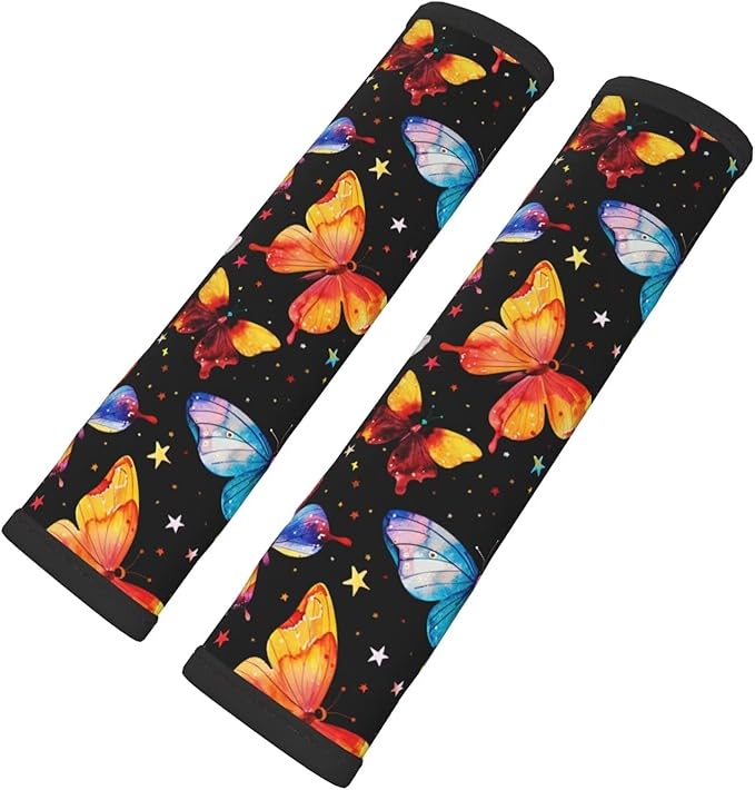 Yellow Butterflies Car Seat Belt Pad 2 Pack Soft Seat Belt Cover Cushion for Shoulder Pad Neck Cushion Protector Oil Printing Star Car Accessories Seat Belt Cushion Seatbelt Comfort Protector