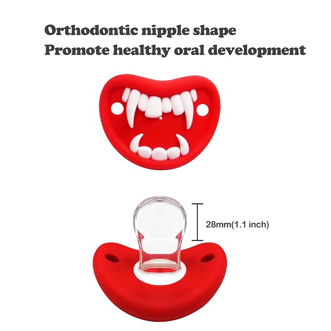 ROBBEAR Funny Baby Pacifier, Cute Mustache Binkies, Fake Big Teeth Binky Bucktooth Halloween Pacifiers for Babies 0-36 Months, Silicone Nipple Baby Binkies, BPA-Free, Gift for Infants