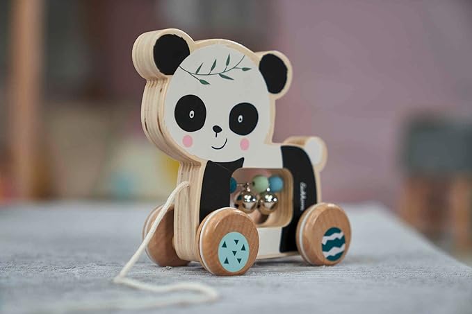 Eichhorn 100003818 Panda Sliding Animal Perfect for Small Children's Hands, 12 cm Long, Silent Silicone Wheels, Made from 100% FSC Certified Beech Wood, from 1 Year