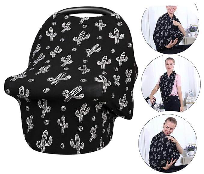 Nursing Cover for Baby Breastfeeding - Car Seat Canopy,Shopping Cart, High Chair, Stroller - All-in-1 Soft Breathable Stretchy 95% Cotton Infinity Nursing Cover Up for Girls, Boys (Cactus)