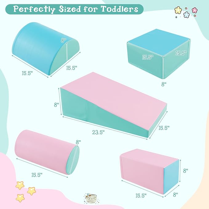 Costzon 5 Pieces Climbing Toys for Toddlers, Soft Foam Block Play Structures Infants Climbers for Child Development, Waterproof Kids Climbing Toys Indoor for Preschool Baby