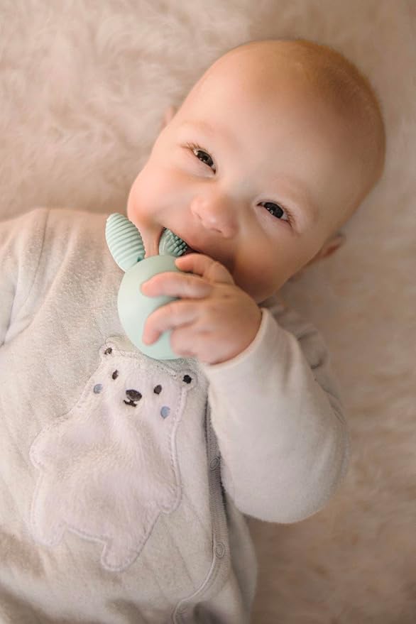 Baby Teething Toy Easter Bunny Infant Teether Rabbit Egg Rattle Toy Teething Pain Relief for Babies Boys Girls - Mint