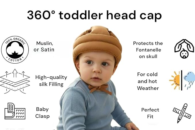 Soft Organic Helmet for Toddlers Learning to Walk, Ages 6–14 Months (Solid Brown)