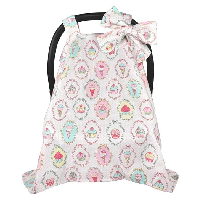 2 in 1 Baby Car Seat Cover Nursing Covers Cute Cake Print Breastfeeding Cover Carseat Canopy for Baby Shower Gift Silver