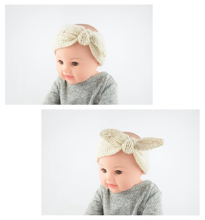 IZUS Turban Headband Baby Girl - Warm Rabbit Knot Hair Band, Knit Head Wrap for Newborn, Toddler and Children (Red + Beige)
