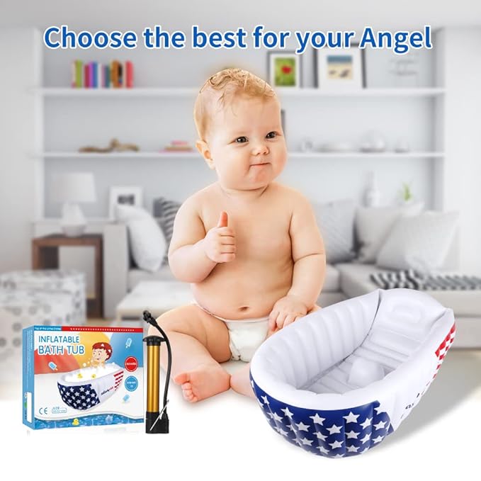 | Inflatable Baby Bathtub,Newborn Bathtub Seat for Infant,Non-Slip Baby Pool for Sitting up,Foldable Toddler Tub Shower,Portable Travel Bath for Kids 0-6 Year (White, Animal Print)
