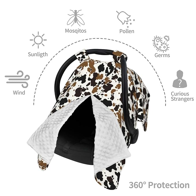 Brown Black Cow Skin Baby Car Seat Canopy Nursing Cover for Newborn Car Seat Breastfeeding Covers Blanket Newborn Shower Gift