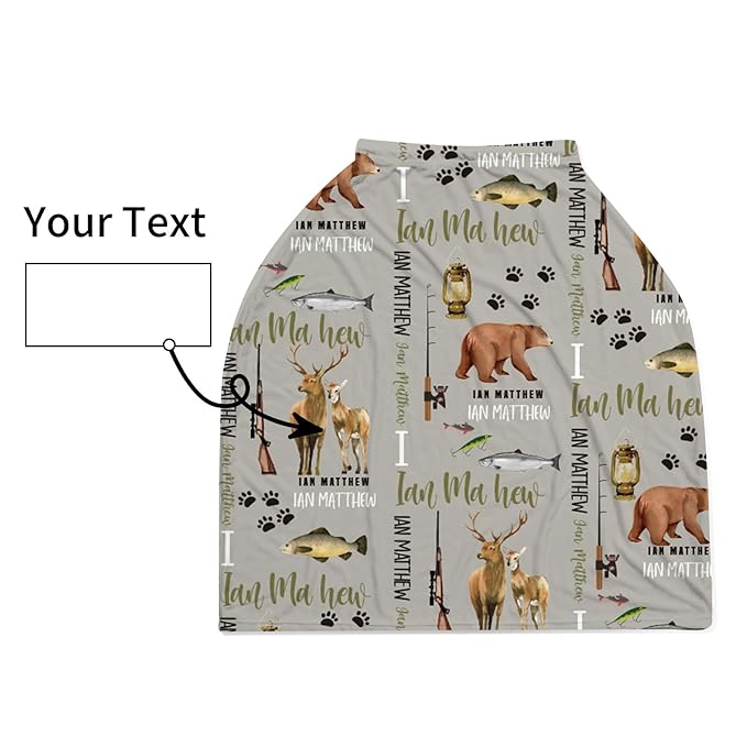Personalized Baby Car Seat Cover Stroller Canopy: Custom Name Newborn Baby Boy Girl Elastic Animals Nursing Cover for Moms First Birthday Gift Hunting Fishing(one Size)