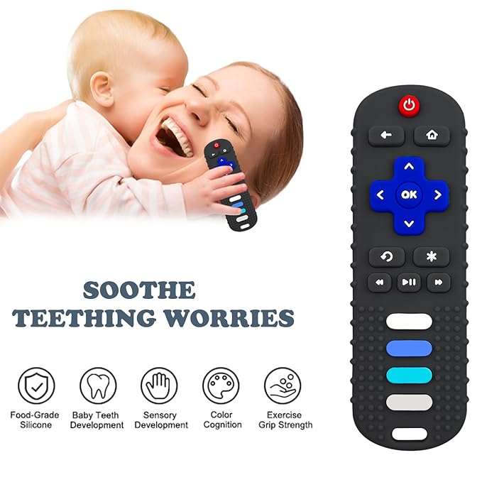 YAPROMO Baby Teething Toys, Remote Teethers for Babies, Cute Toy Remote for Baby Boys and Girls, Food Grade Silicine Chew Toy