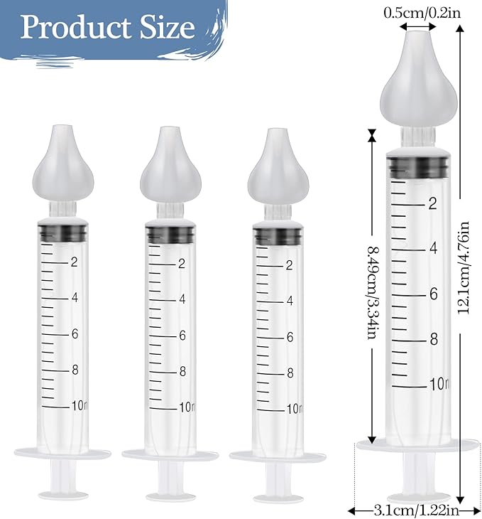Syringe Nasal Irrigator, Portable Nasal Irrigation for Baby, 10 ml Infant Nasal Irrigation with Food Grade Silicone Nasal Suction Tips, Nasal Syringe 4 PCS