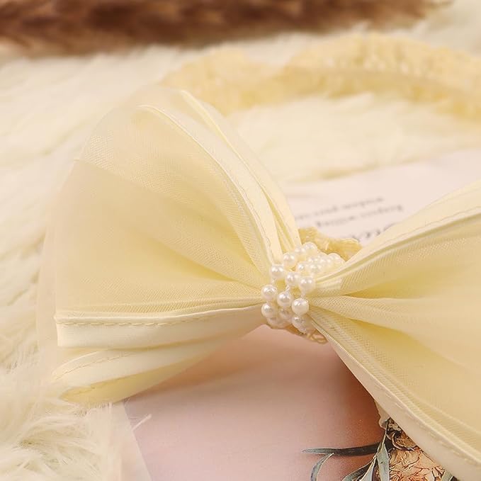 Cute Baby Girl Lace Headband Lace Bow Hair Accessories Elastic Bow Head Wrap for Newborn Infant Toddler Christening Baptism Party Hair Accessories for 0-36 Months (Ivory F, Free)