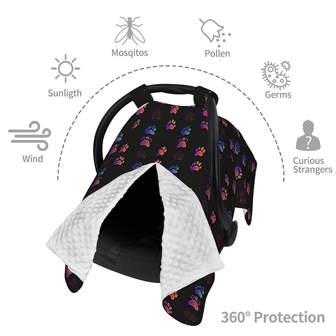Neon Seamless Colorful Dog Paw Baby Car Seat Canopy and Nursing Cover for Breastfeeding Multi-Use Cover Lightweight Infant Stretchy Carrier Carseat Winter Cover for Newborn Girls Boys
