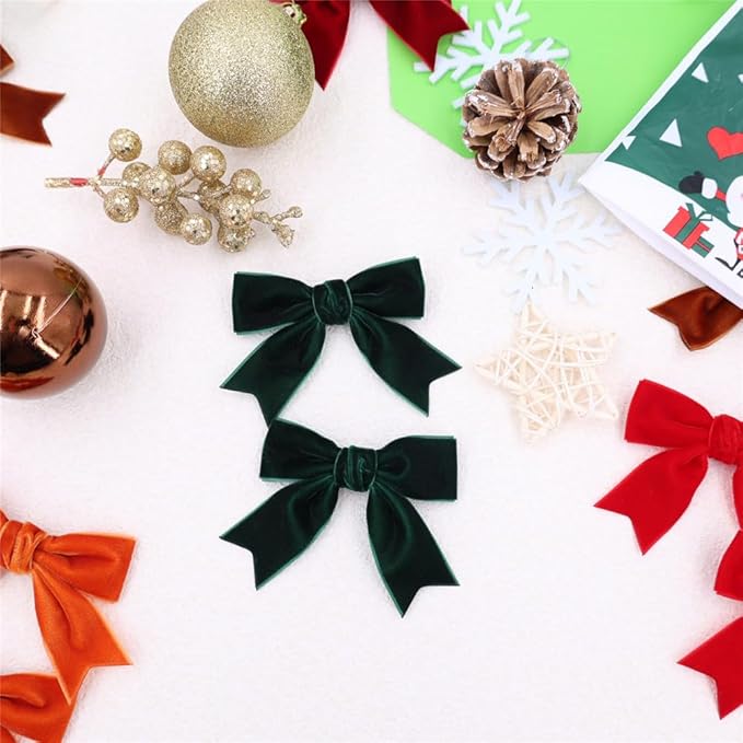 2 Pcs Cute Dark Green Velvet Hair Bow Clips 3" Bowknot Alligator Clip Barrettes Hairpins for Girl Kids Accessories