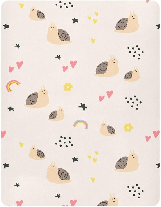 Fitted Crib Sheets Cute Snail Stretchy Portable Playard Sheets for Baby Toddler, Breathable Soft Mini Crib Mattress 39 x 27 in for Boys and Girls