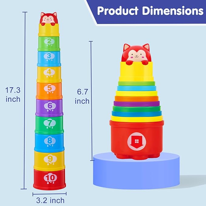 WEEJOYGAM Baby Stacking Cups, Nesting Stacking Toys for Toddlers 1-3 with Light and Sound, Montessori Toys for 1 Year Old Babies 6-12 12-18 Months Easter Gift Color Stack Bath Beach Blocks Rainbow Set