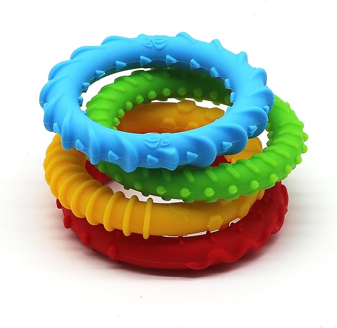 Flyaway Fidget Bracelet for Kids 4 Pack, Chew Bracelet for Sensory Kids Toddler with Autism ADHD Anxiety Texture Silicone, Oral Motor Aids Sensory Chew Toys for Children Adults Chewing Fidgeting