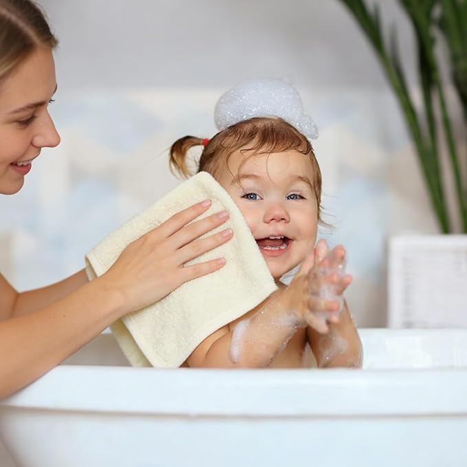 LifeTree 1 Pack Baby Hooded Towel with 1 Pack Washcloth for Newborn, 100% Cotton Bath Towel for Babies, Infant, Toddler and Kids, Thick,Soft and Absorbent, 30 * 30 Inches, Newborn Essentials, White