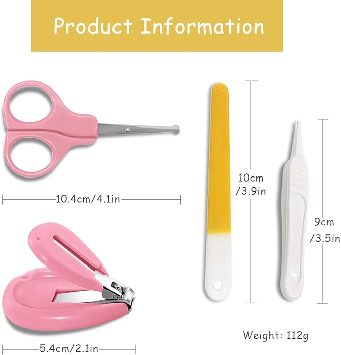 SONARIN Transparent Lid Baby Nail Kit,4-in-1 Baby Grooming Kit,with Baby Nail Clippers,Scissor,Nail File&Tweezer,Baby Nail Care Kit for Newborn,Infant or Toddler(Pink)