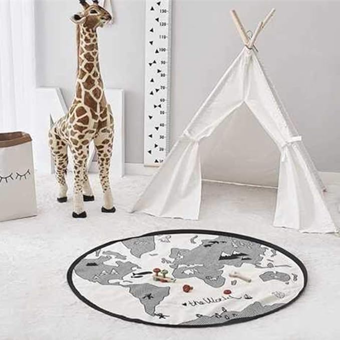 ABREEZE Adventure World Map Pattern Baby Play Mat,Crawling Mats Floor Playmat Activity Round Rug for Infant Child Kids 53 Inches