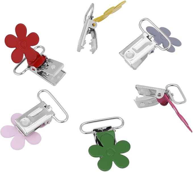 Hilitand Mini Plum Shape Suspender Clips, Mixed Color Suspender Snaps, DIY Clothes Accessories, for Making Pacifier Holders Bib Clips