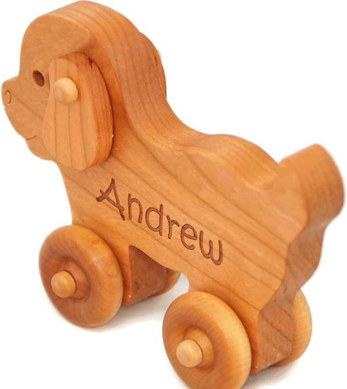 Wooden Puppy Toy Car – Easter Basket Gift for Toddlers & Kids, Handmade Wooden Puppy Push Toy, Natural Wood Animal Toy
