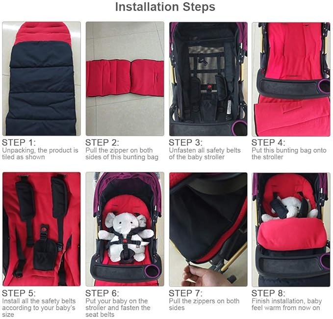 Universal Waterproof Baby Stroller Footmuff, Warm Winter Baby Bunting Stroller Cover with Dual Zipper, 3-Season Toddler Stroller Blanket for Cold Weather, Fit Infants Toddlers, Stroller(Red)