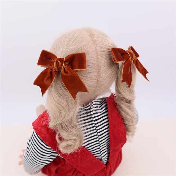 2 Pcs Cute Golden Brown Velvet Hair Bow Clips 3" Bowknot Alligator Clip Barrettes Hairpins for Girl Kids Accessories