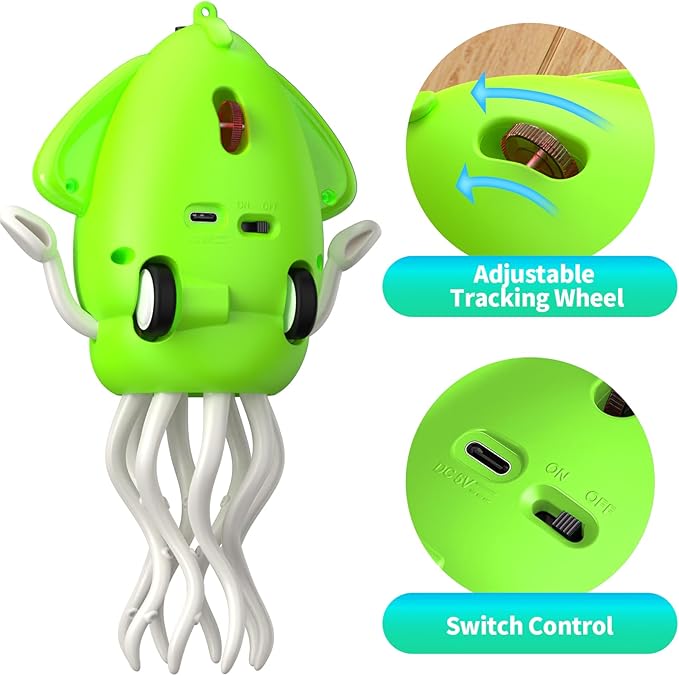 Interactive Dancing Octopus Toy,LED Light-Up Music Crawling Squid with Smart Obstacle Avoidance & Fishing Rod,Tummy Time Baby Toy,Musical Toy for 3 4 5 6 Year Old Boys and Girls(Fluorescent Green)