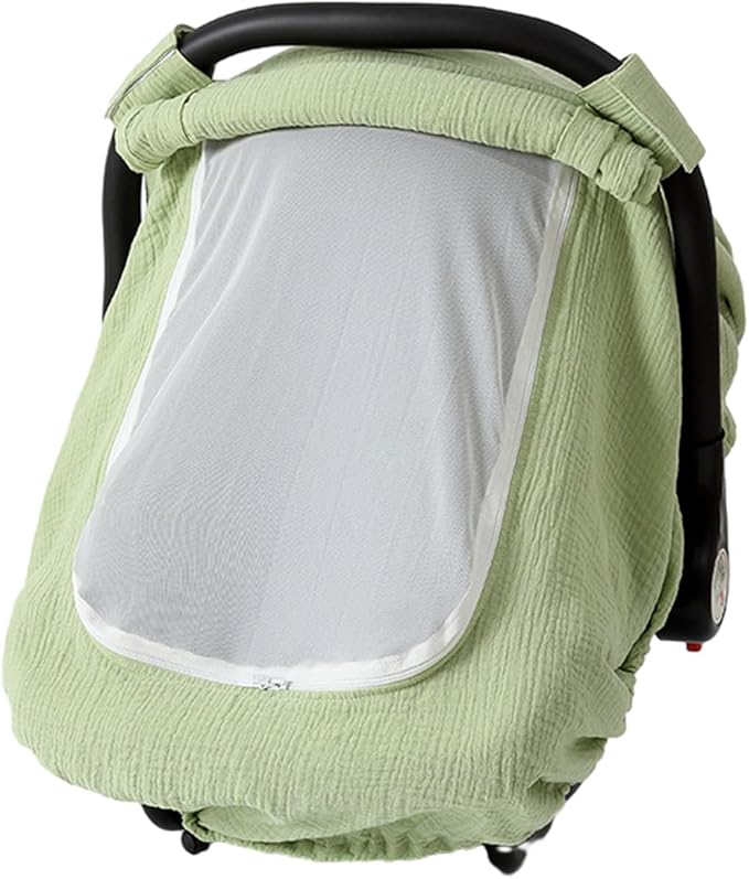 Yuly Baby Car Seat Cover - Stretchy Canopy with Breathable Mesh - Universal Fit - Beige Cotton, Mesh - Not Water Resistant