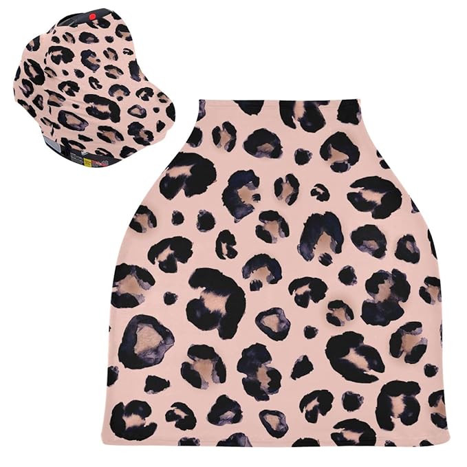 Leopard Print Cheetah Pink Nursing Cover Breastfeeding Scarf, Car Seat Covers for Babies Infant Stretchy Soft Breathable Multi-Use Cover Ups, Gift for Boys Girls