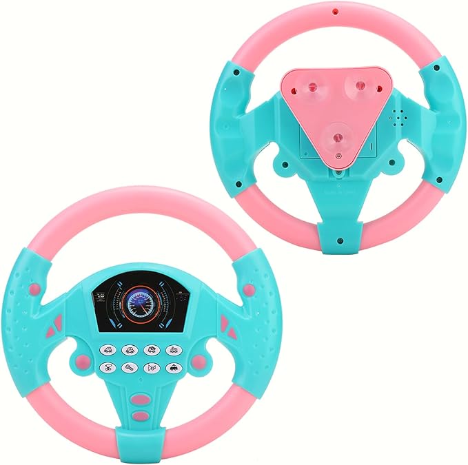 Keenso Baby Simulated Driving Controller Educational Copilot Steering Wheel Music Children Intelligent Toy Room Blue