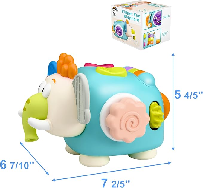 iPlay, iLearn Baby Elephant Activity Cube, Infant Busy Cube Montessori Toy for 1 Year Old, Babies Carseat Plane Travel Toy, Toddler Sensory Development Learning Birthday Gift 6-9-12-18 Months 2 3 Year