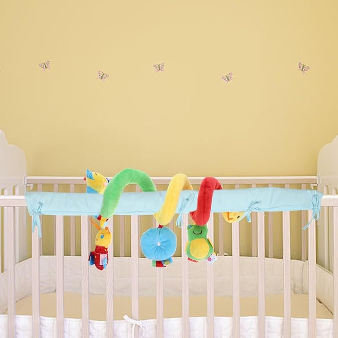 Baby Crib Hanging Rattles Toy, Infant Stroller Worm Crib Bed Around Rattle Bell, Cartoon Insect Spiral Hanging Sensory Toy for Infants Bed Stroller Car Seat Bar for Babies Boys and Girls