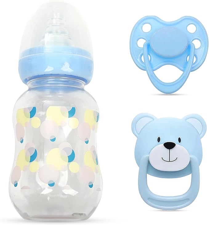MYREBABY Blue Pacifier and Bottle Set 2 Piece Feeding Toy Reborn Baby Doll Accessories