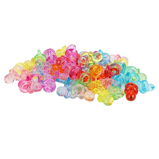 Acrylic Baby Pacifier, 100Pcs Color Baby Pacifiers, Mini Acrylic Pacifier for Baby Shower Decorations, Table Scatter, Party Favors, Games & Activities (Transparent Color Mixing)