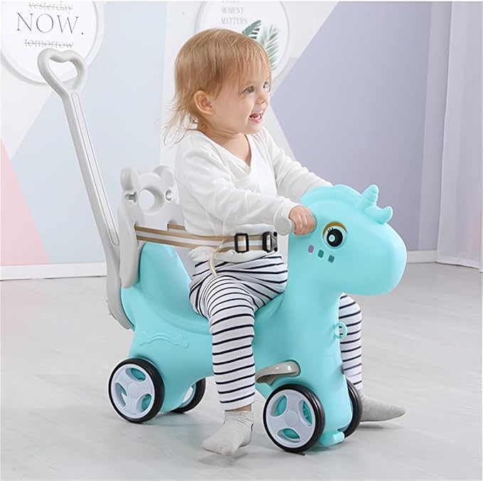 4 in 1 Rocking Horse for Toddlers 1.5-3Years, Baby Ride on Toy with Detachable Balance Board,Footrest and 4 Smooth Wheels, HDPE Material and 40° Swinging,Balance Bike