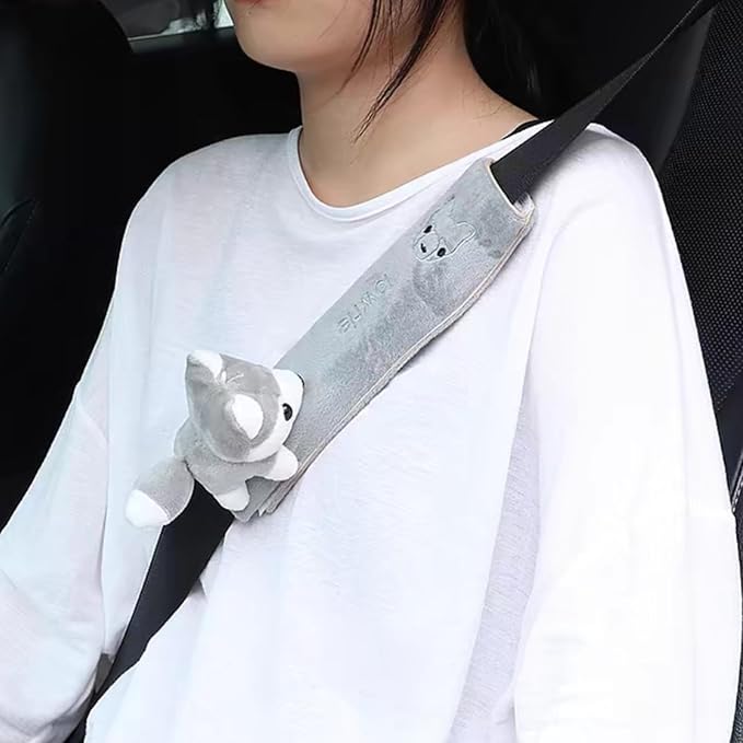 2 PCS Seat Belt Cover Pad, Cute Kawaii Animal Fox Seatbelt Covers for Kids and Adults, Winter Plush Fluffy Soft Seat Belt Cover, Cartoon Seatbelt Cushion,Car Seat Strap Pads (E-Fox)