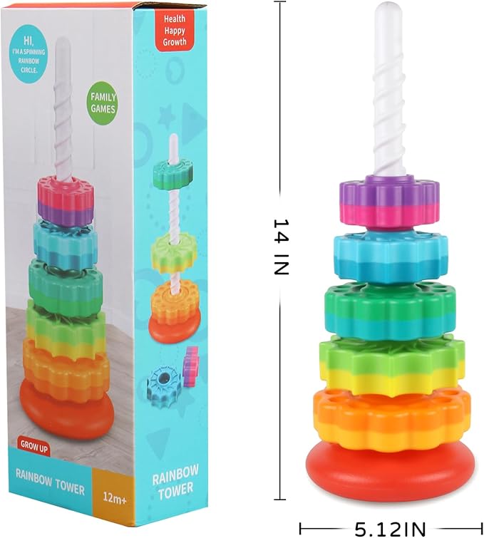 Baby Spinning Stacking Toys for Toddlers 1-3, Spinner Ring Stacker, Montessori Toys for Babies 6-12-18 Months, Autism Sensory Learning Toy, 1 2 3 Year Old Girl or Boy Christmas Birthday Gifts