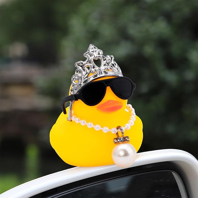 Wonuu Cute Duck Car Ornaments with Headband, Swim Ring, Necklace & Sunglasses - C-Male Crown, Pearl & Pink