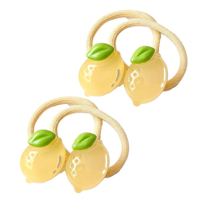 Lemon Hair Rope Tie Baby Girls Fruits Bowknot Kids Girls Yellow Lemon Hair Ring Tie BBG97 (Set-G)