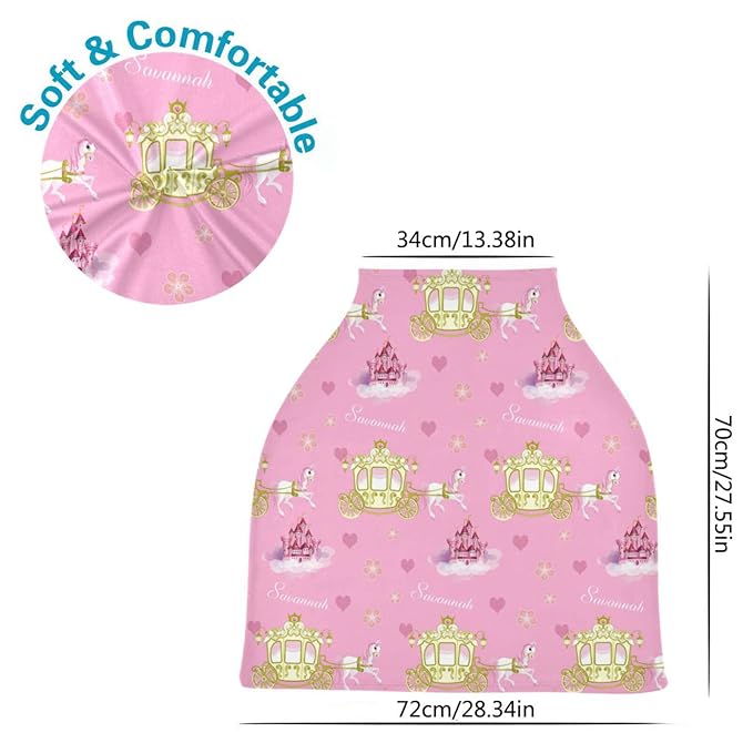 Personalized Princess Castle Baby Car Seat Covers with Name, Custom Multiuse Nursing Breastfeeding Car seat Canopy, Infant Stroller Covers for Newborn Girl Boy, Ultra-Soft Breathable, Nursing Scarf