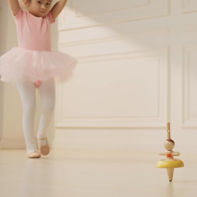 PlanToys® Wooden Ballet Spinning Top | Montessori Inspired Pull String Toy for Cause & Effect, Coordination & Motion Control | Eco Friendly Spinning Toy for Fine Motor Skills & Creative Play