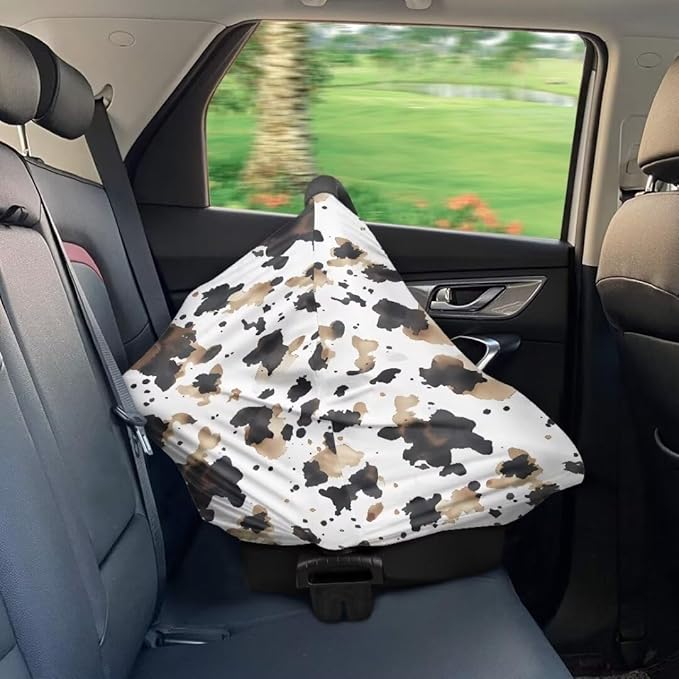Coldinair Brown Cow Print Baby Car Seat Cover,Soft Breathable Nursing Cover,Multi-use Baby Stroller and Carseat Cover,Breastfeeding Covers