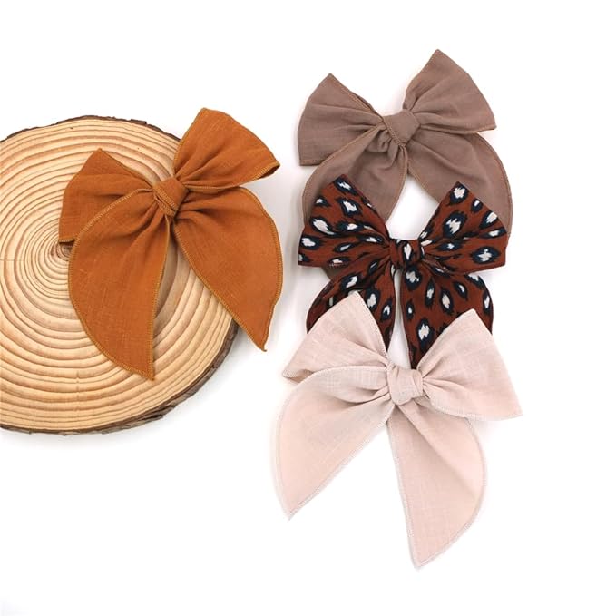 Pack of 4 Gorgeous Fable Bow Hair Clips for Girls Women Linen Hair Bow Alligator Clips Toddler Baby Mom Young Girl Hair Accessories (Camel)