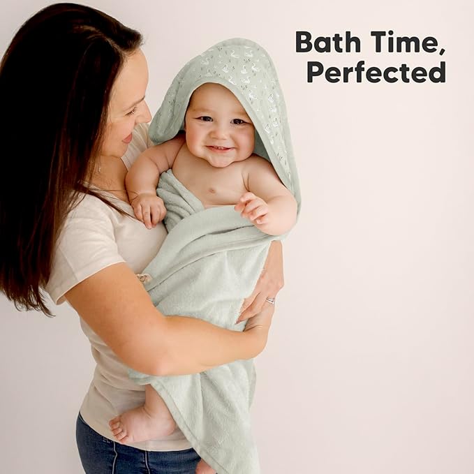 KeaBabies Hooded Baby Towel for Newborn - Viscose Derived from Bamboo Large Baby Bath Towels with Hood for Boys, Girls, Toddler, Extra Absorbent & Soft Newborn Bath Essentials (Serenity, Regular)