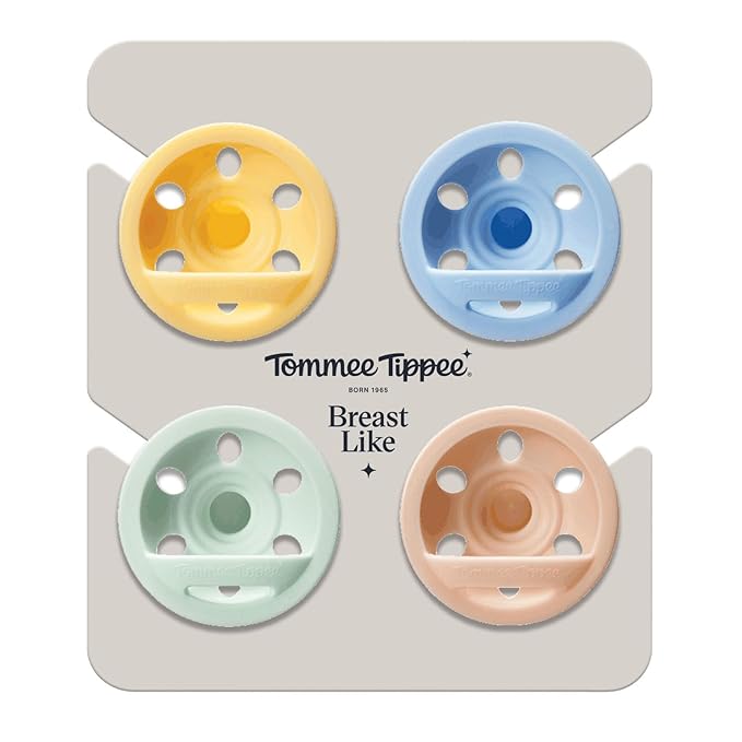 Tommee Tippee Breast-Like Pacifier, Lightweight, One-Piece Silicone Design, Symmetrical Nipple, 0-6m, 4 Pack