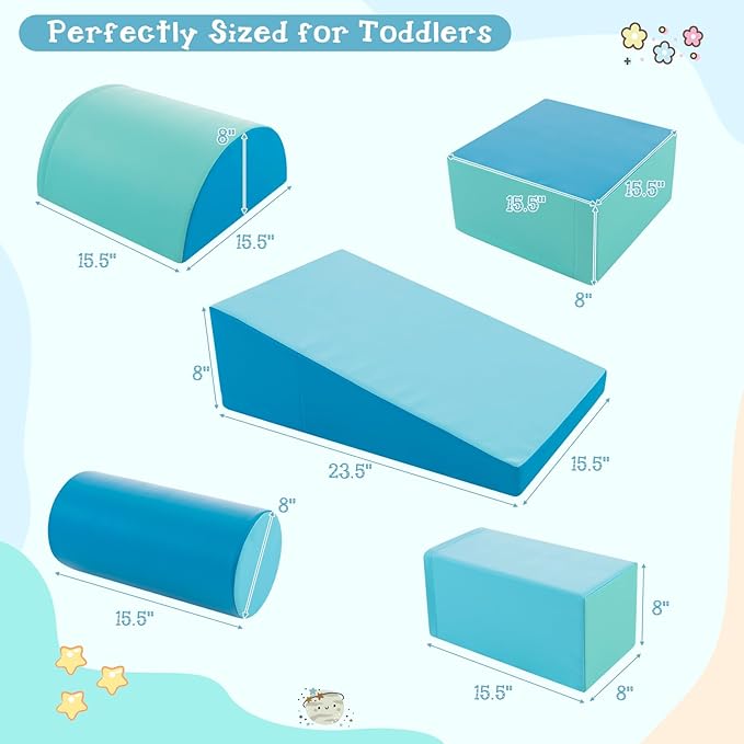 Costzon 5 Pieces Climbing Toys for Toddlers, Soft Foam Block Play Structures Infants Climbers for Child Development, Waterproof Kids Climbing Toys Indoor for Preschool Baby