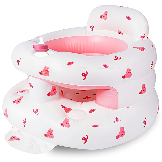 Inflatable Baby Seat for 3-36 Months, Baby Seats for Infants for Sitting Up with Back Support Built in Air Pump, Surround Sit Me Up Floor Seat for Baby Chair for Learning Sit, Feeding (Rabbit)