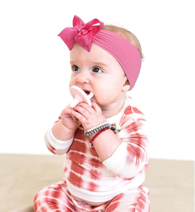 CÉLLOT 20 Colors Baby Girl Headbands with 4 Inches Hair Bows Nylon Turban Head Wraps Headbands for Newborn Infants and Toddlers